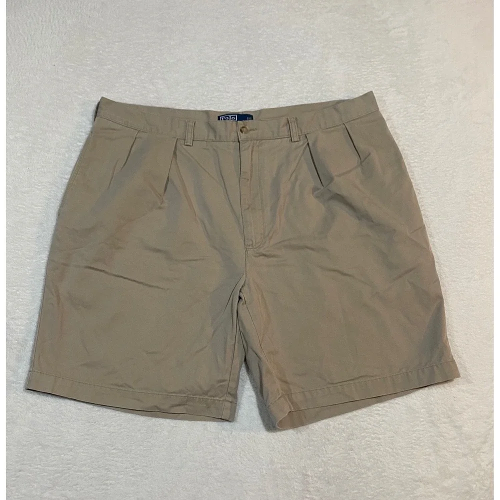 Polo Ralph Lauren Tyler Short Mens 40 Khaki Tan Pleated Chino Cotton Shorts